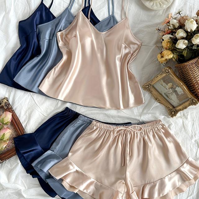 TEMU Teen Girls' Fashion Casual Camisole Shorts Pajama Set, 6pcs, For Teenager