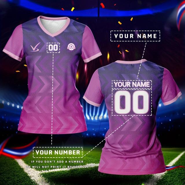 TEMU قميص كرة القدم النسائي بتصميم مخصص مع اسم ورقم لعام 2025، بأكمام على شكل حرف V، مثالي للتدريب الشخصي والرياضة، مريح وقابل للتنفس، سريع الجفاف، مناسب للاستخدام اليومي.