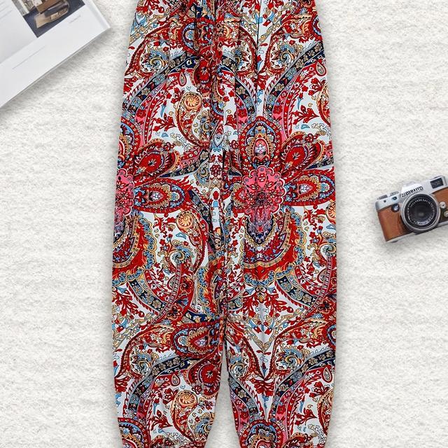 TEMU 남성 및 여성 프린트 루즈핏 바지 - 캐주얼, 올시즌, 경량, 통기성, 비스코스, 편안한 핏, 올시즌 바지| 스타일|편안한 핏