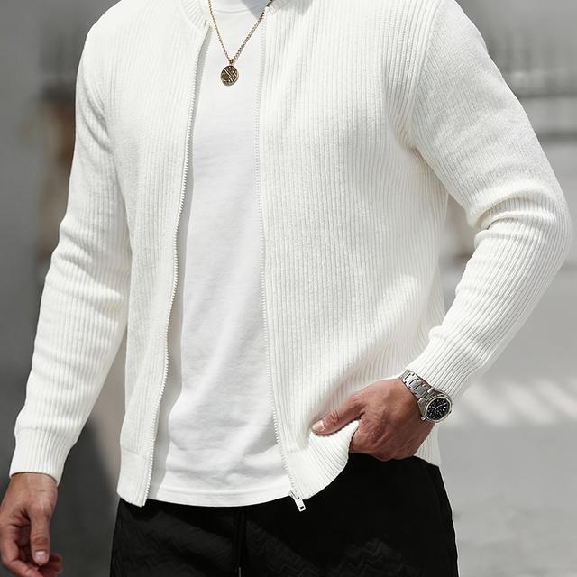 TEMU Men's Knit Sweater Autumn/winter Loose Fit Zippered Ribbed Knitwear Off-shoulder Cardigan Thick Solid Color Casual Fashion Outerwear
