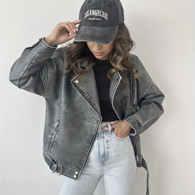 TEMU Spring And Autumn Faux Leather Jacket