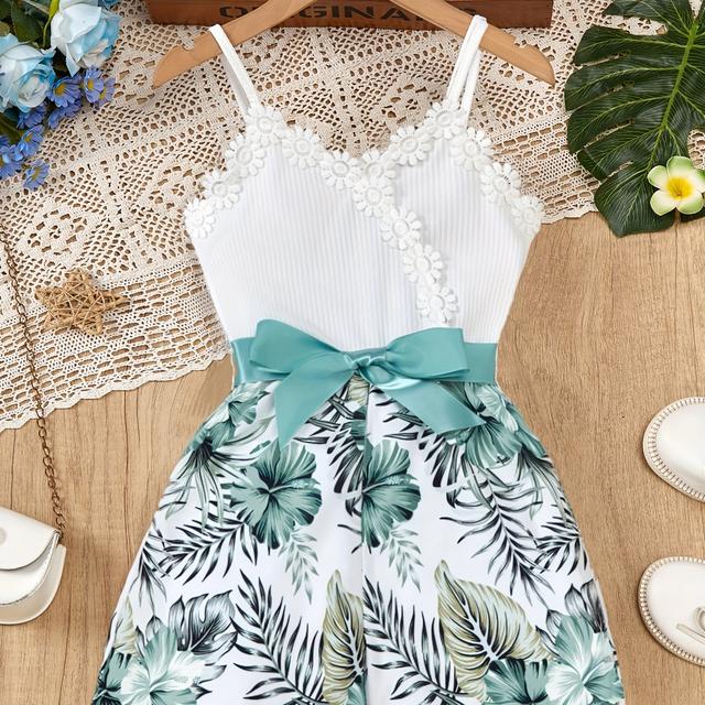 TEMU Mädchen Große Lässiger Stil Bedruckter Jumpsuit (Sommer Geschenk), für Draußen