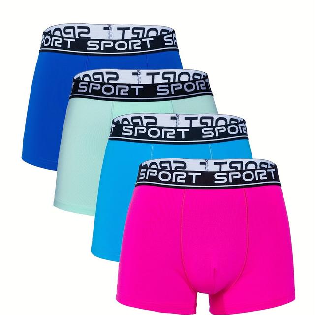 TEMU 4pcs Multicolored Polyester Elastane Men's Boxers