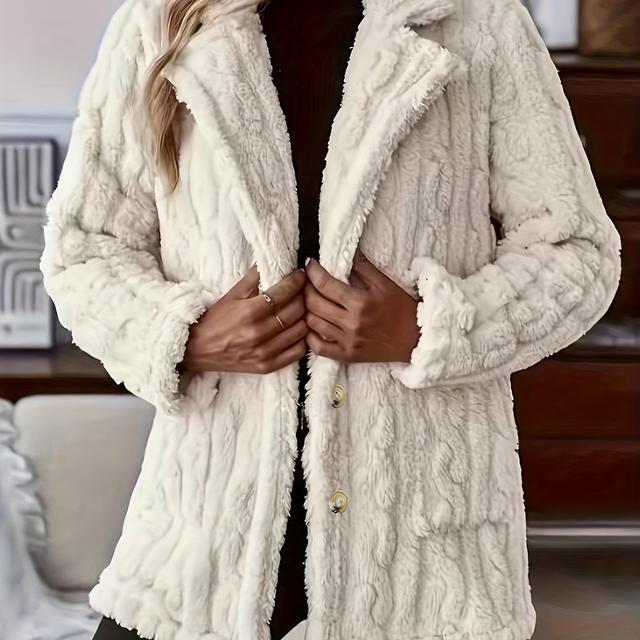 TEMU Women's Elegant Fur Coat - Soft Plush Jacket With Button Closure, White Winter Coat For Spring & Fall, Hand Wash/, Versatile Casual & Formal Outerwear, Cute Jacket