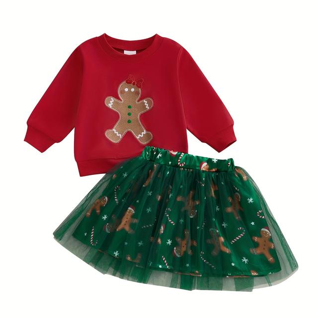 TEMU Set Natalizio per , Felpa a Maniche Lunghe con + Gonna in Tulle, Abbigliamento Neonata Due Pezzi, per Esterno