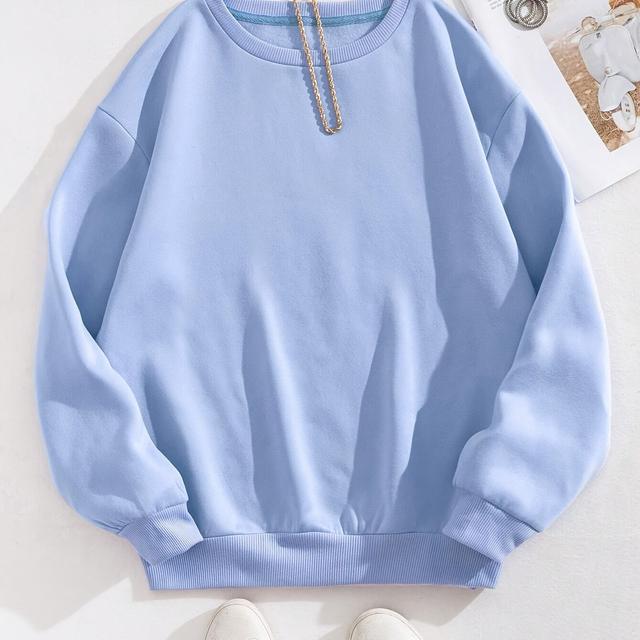 TEMU Autumn/winter Solid Color Round Neck Sweatshirt Jacket, Loose Fit Pullover Long Sleeve -lined Casual Versatile Oversized Top