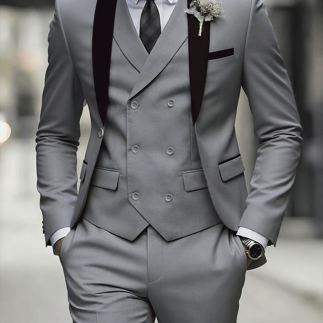 TEMU Un traje de para hombre compuesto por blazer, chaleco y pantalones, elegante y de calidad, ideal para bodas, fiestas o eventos formales