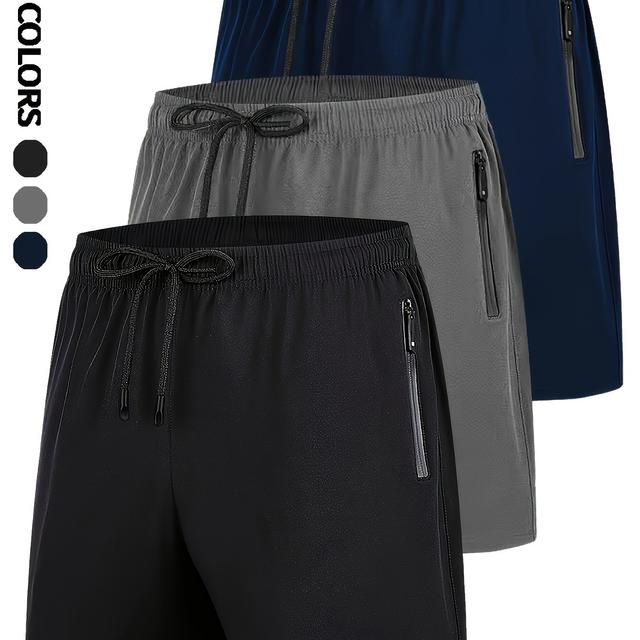 TEMU Men's Shorts Three-piece Set, Plus Size, Casual Sports, Quick Dry, Breathable Stretch Shorts, Zippered Pockets, Running, Fitness, Cycling, Hiking, Swimming, Outdoor, All Shorts,, Plus Size
