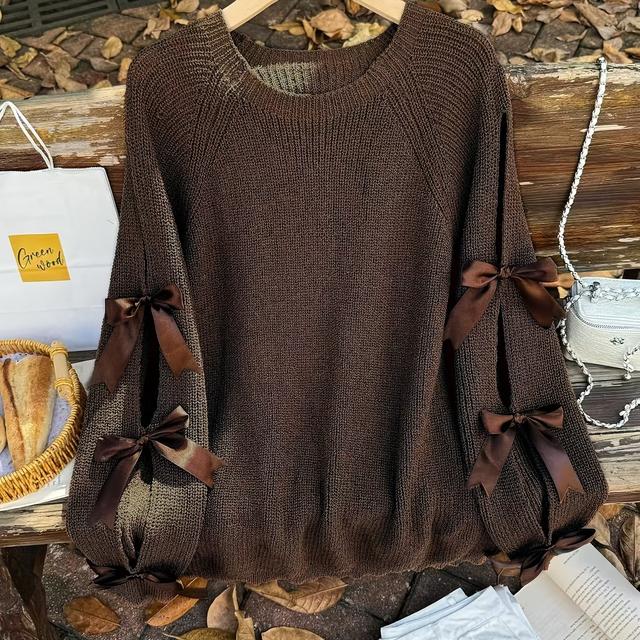 TEMU Plus Size - Plus Size - Directional Autumn And Winter New Lace-up Bowknot Pullover Sweater