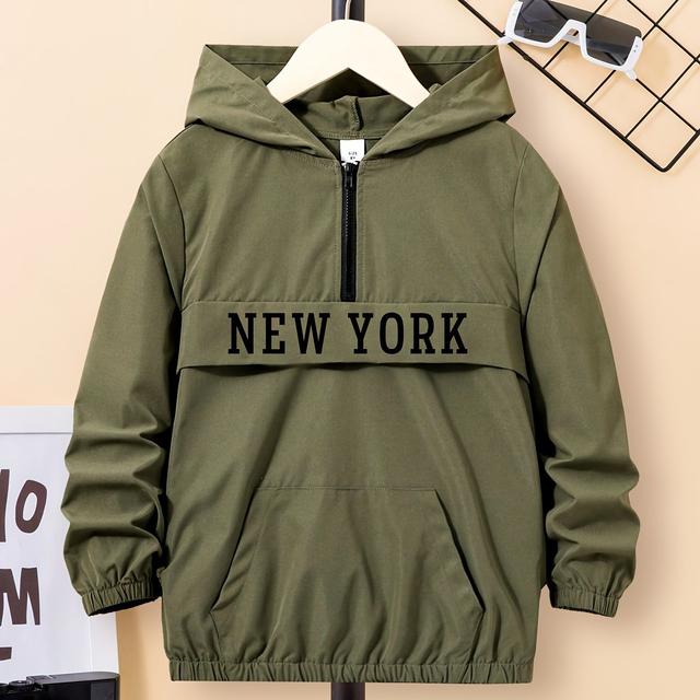 TEMU Chłopięca kurtka z kapturem w jednolitym kolorze na wiosnę i jesień, idealna dla dzieci średniego i starszego wieku, codzienna, wygodna i uniwersalna odzież wierzchnia