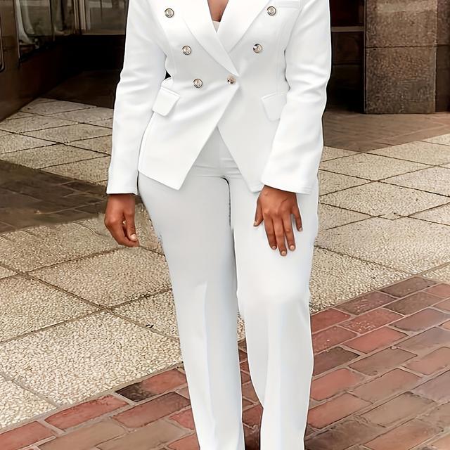 TEMU High-waisted Solid Color Suit With Long Sleeves And Trousers For Elegant Commuting Outfit