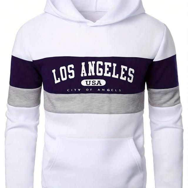 TEMU Men's Hooded Sweatshirt With Los Angeles Letter Print, Casual Pullover For Spring And Autumn, Suitable As A Gift