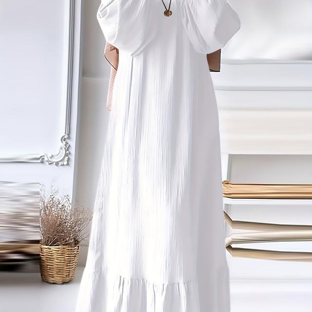 TEMU Elegantes Mittelöstlich Inspiriertes Langarm-Maxikleid für muslimische Frauen - Einfarbig mit Zarter Rüschen-Saum, Maschinenwaschbares Frühling/Sommer-Kleid für Lässige & Formelle Anlässe