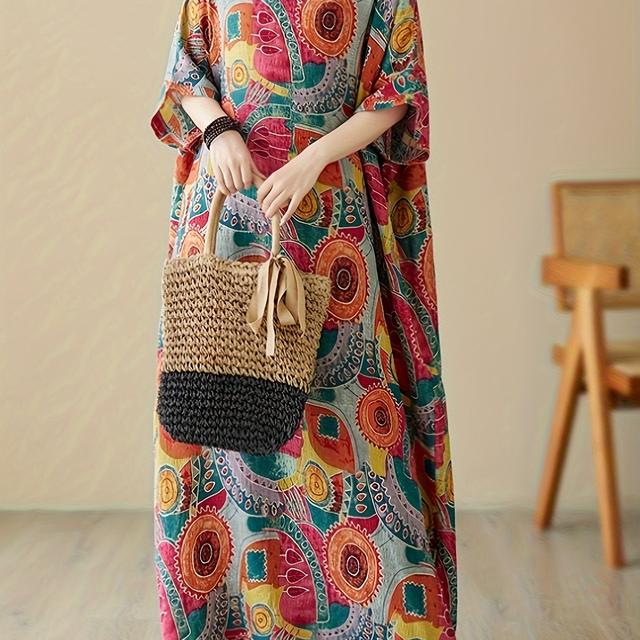 TEMU Bohemian Stil Leinen Kleid in großen Größen