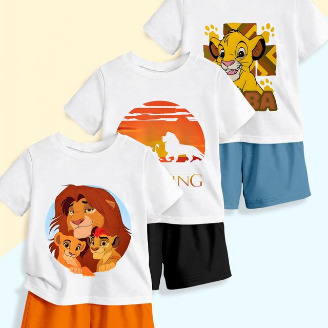 TEMU 6 قطع، طقم تي شيرت وشورت بطباعة نمط ملك الأسد الأنيق، ملابس للأولاد، ناعم، مناسب كهدية للأولاد، للخارج