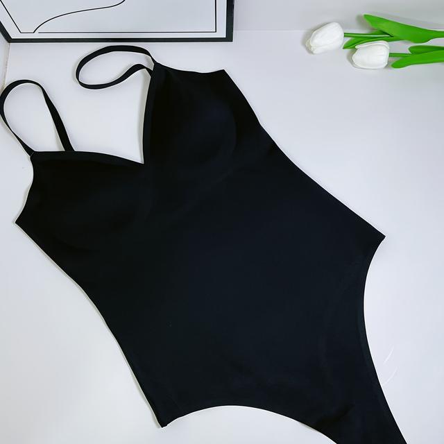 TEMU Women's Adjustable Strap Bodysuit - Versatile Black With Removable Chest Pads, & Fabric For Casual Attire, Workouts, Special Occasions - Sleek