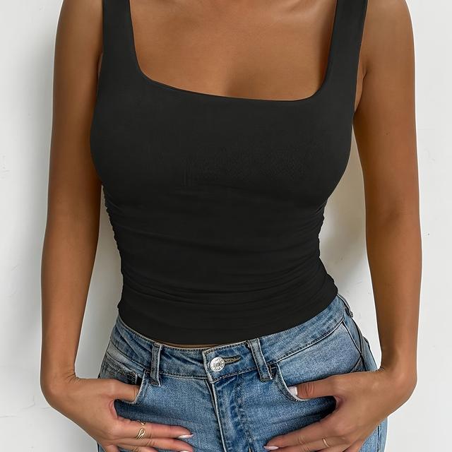 TEMU Top Corto de Hombros Descubiertos para Mujeres - Ajuste Delgado y Elástico en Sólido, Lavable a Máquina, Versátil para Ropa Casual y Formal Todo el Año