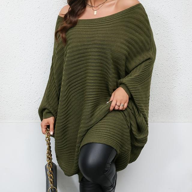 TEMU Plus Size, Oversized Loose-fit Versatile Batwing Sleeve Pullover Sweater
