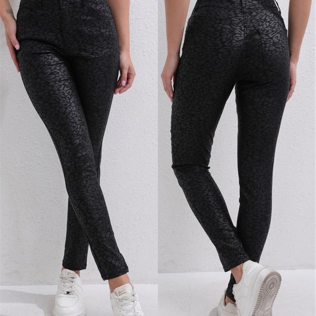 TEMU Trendy Women's Slim-fit High-stretch Skinny Jeans, Print High-waisted Double-button Stretchy Tapered Pants For All , Print Tapered Trousers