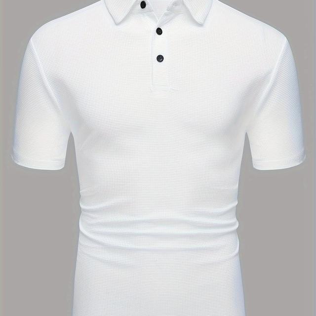 TEMU Breathable Micro Waffle Regular Fit Golf Shirt, Men's Casual V-neck T-shirt Short Sleeve For Summer, Men's Clothing