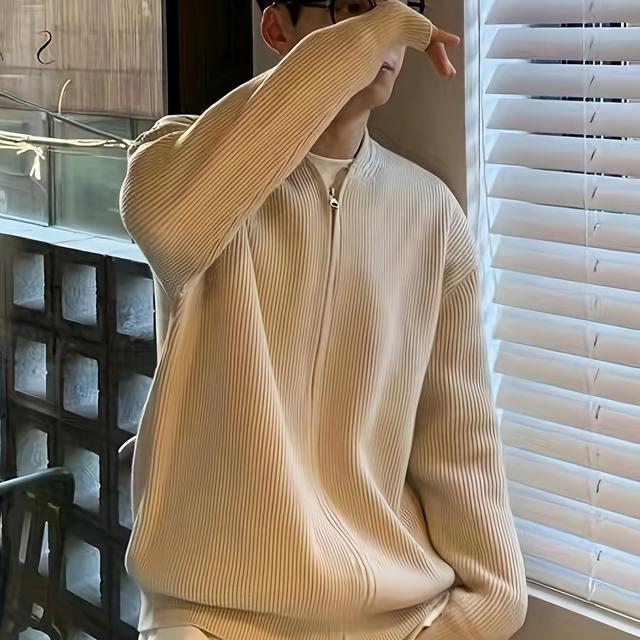 TEMU Casual stijlvolle heren vest met rechthoekige kraag en lange mouwen voor herfst en winter ()