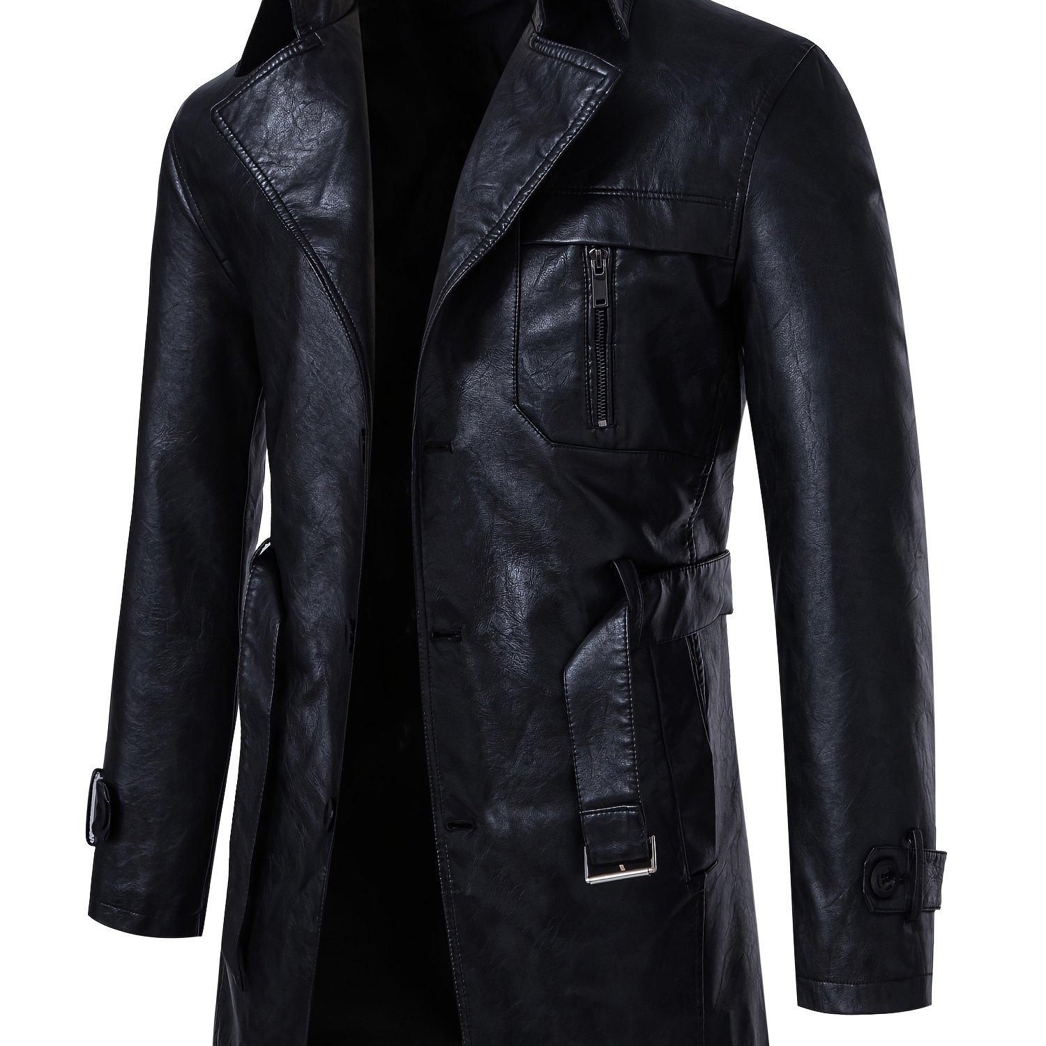 TEMU Veste coupe-vent en similicuir pour homme avec ceinture intégrée