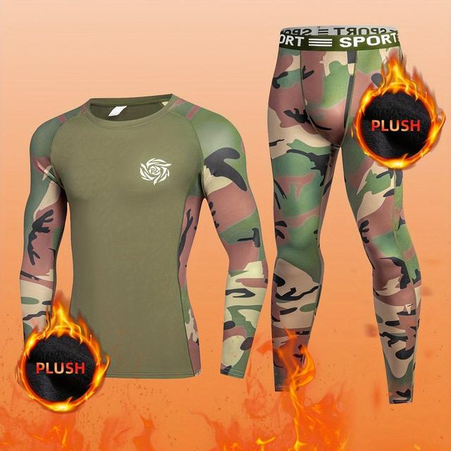 TEMU Men's Thermal Underwear, Internally Brushed Long-sleeved Thermal Underwear, Youth Thermal Top And Bottom Set, Suitable For Training, Fitness, Outdoor Sports And Casual Base Layer In Cold Weather