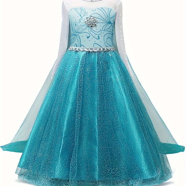 TEMU Blaues Prinzessin Motto Mädchen Party Langarm Mesh Umhang Prinzessinkleid - Geburtstagsfeiertagsgeschenk