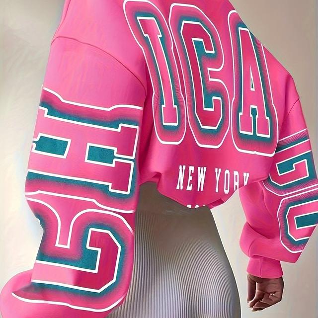 TEMU Gestrickter Pullover mit Buchstabenmuster, lässiger Langarm-Rundhalsausschnitt für Frühling & Herbst, Damenbekleidung