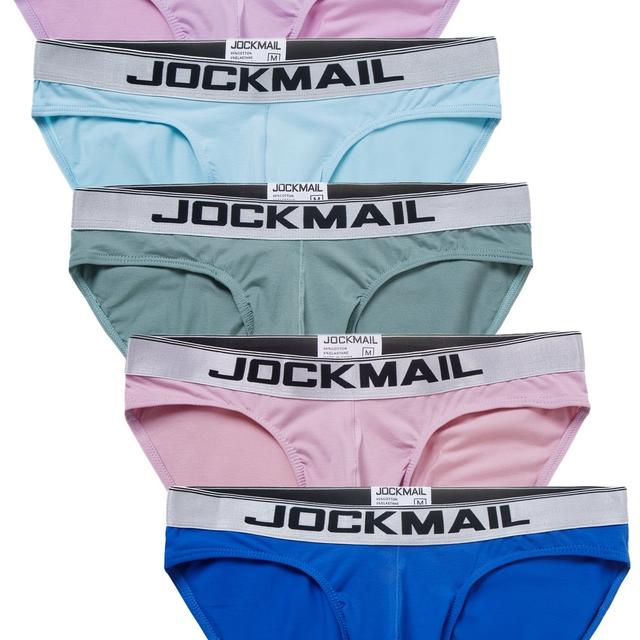 TEMU 5pcs Jockmail Jacquard Waistband Men's Briefs With Japanese Letter Print, Daily Casual Fashion Solid Color Low-rise Cotton Breathable Soft Comfortable Four- Underwear