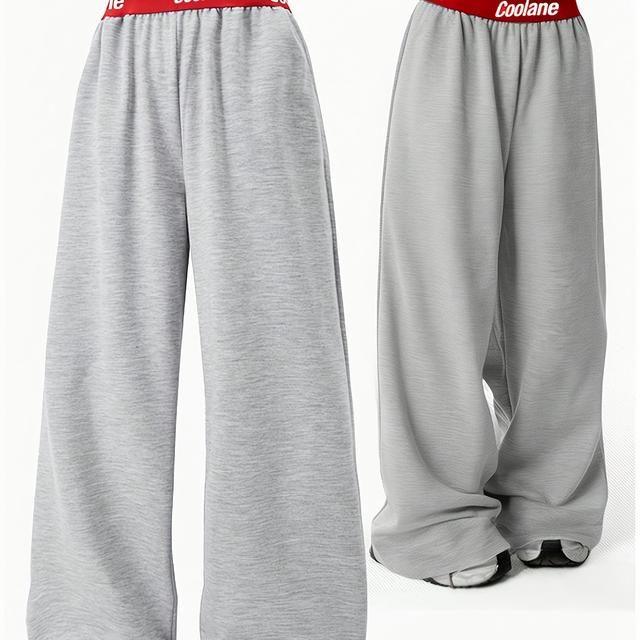 TEMU Lányok divatos őszi-téli új Halloween meleg kényelmes béléssel vastag lusta stílusú szürke széles szárú laza sportnadrág