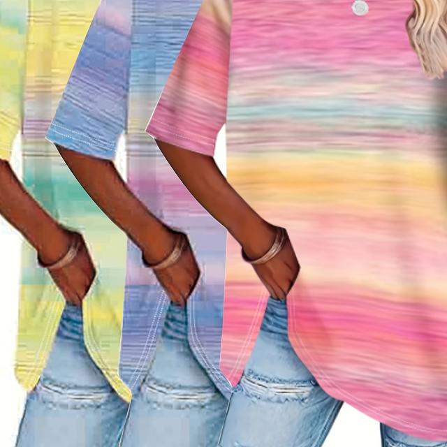 TEMU Plus Size - 3pcs Women's Plus Size Casual T-shirts - Soft & Comfortable Round Neck Tees In Vibrant Tie-dye & Solid Color, Spring/summer Outfits, Ladies T Shirts