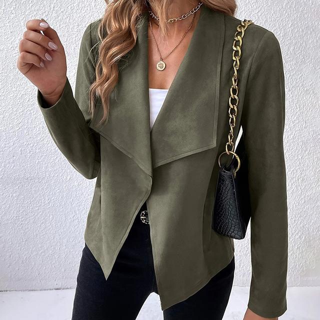 TEMU Women's Olive With Strap Shoulder Bag - Stylish Lapel Collar, Long Sleeve, Button-up Jacket For Fall/winter, Casual To Formal Wear, Formal Winter Wear | Lapel Collar Jacket | Design