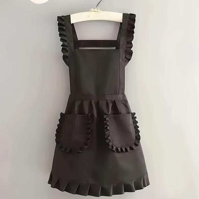 TEMU 순수 컬러 앞치마 - 일본 및 한국용, 메이드 앞치마, 가정용 실용적 앞치마, 베이킹, 아트 창작, 꽃집, 카페, 레스토랑에 적합한 기계 세탁 가능 하프 오픈 앞치마, H라인 실루엣, 내구성 있는 원단, 쉬운 관리, 홈쿡을 위한 앞치마