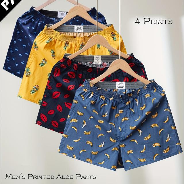 TEMU 4 Piezas Pantalones Cortos de Hombre con Estampado de Moda, Pantalones Cómodos y Transpirables para Casa, Dormir o Uso Diario, Boxers de Calidad con Estampado Exquisito
