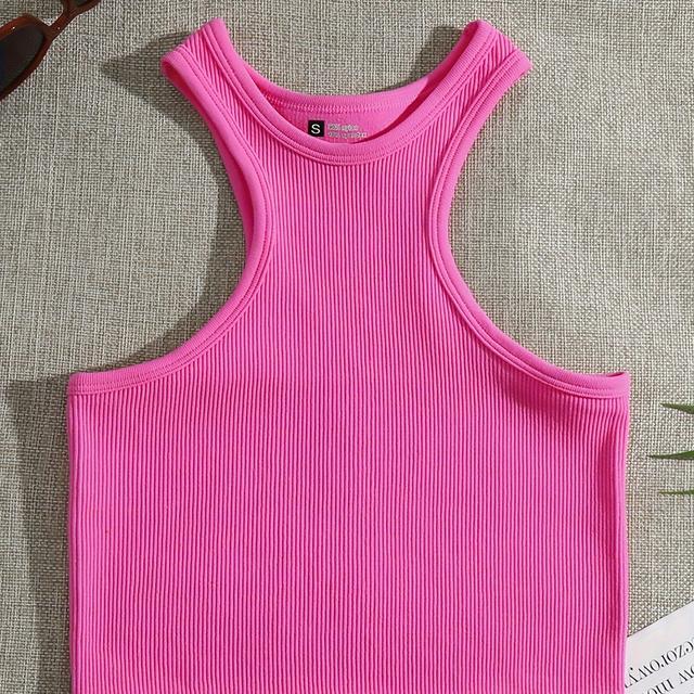 TEMU Fly Off-the-shoulder Crop Tops Racerback Yoga Sports Vest For Women Gym Seamless Ribbed Sleeveless Casual Tank Tops Women Tops