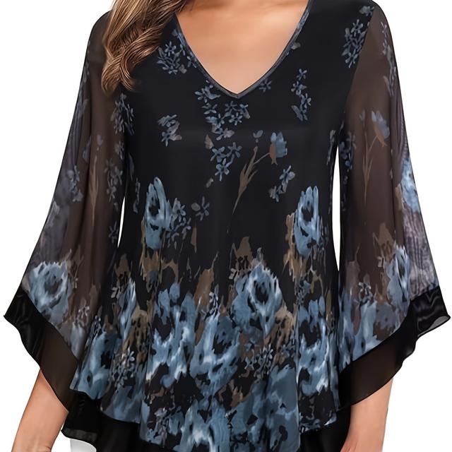 TEMU Talla grande, top de malla de capa estampado