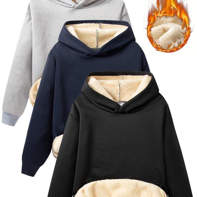 TEMU Ein Set aus drei Jungen Kapuzenpullovern für Herbst und Winter, mit , warmen, einfarbigen Designs, die vielseitig für Freizeitkleidung, Alltagsoutfits und Outdoor-Aktivitäten geeignet sind.