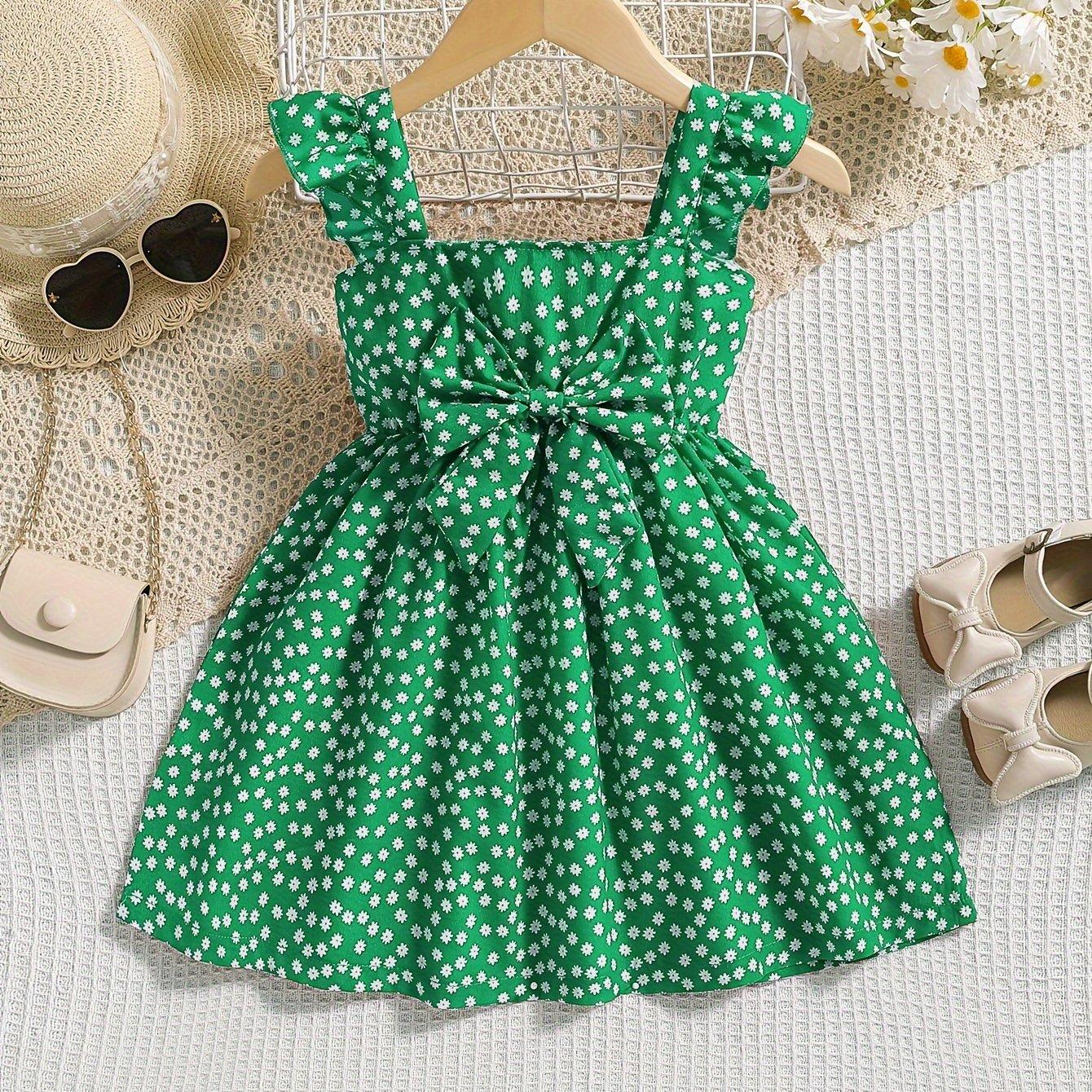 TEMU Robe à bretelles spaghetti pour filles avec imprimé floral et nœud sur le devant