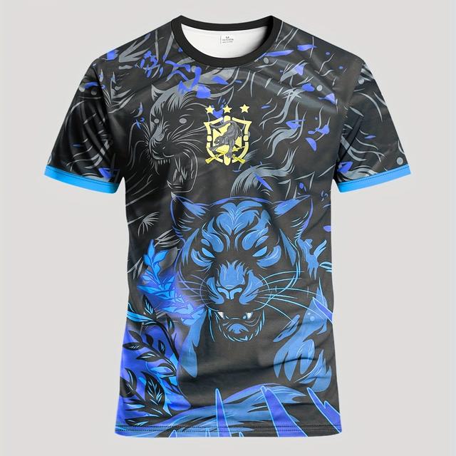 TEMU Men's Football Jerseys And Crew Neck Sports Tops Featuring Leopard Design - Perfect For Games, Practice, Everyday Wear, And As Gifts