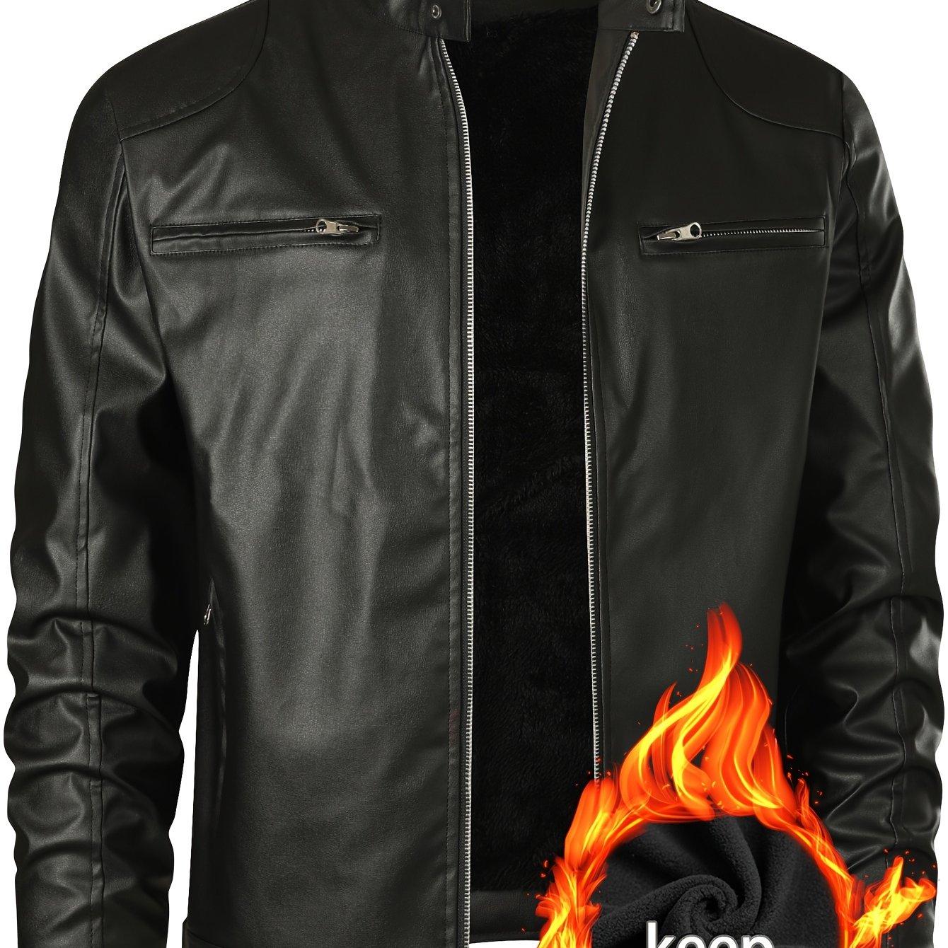 TEMU Autumn/winter Stand Collar Men's Korean Style Slim Fit Jacket, Motorcycle Jacket, Men's Pilot Jacket