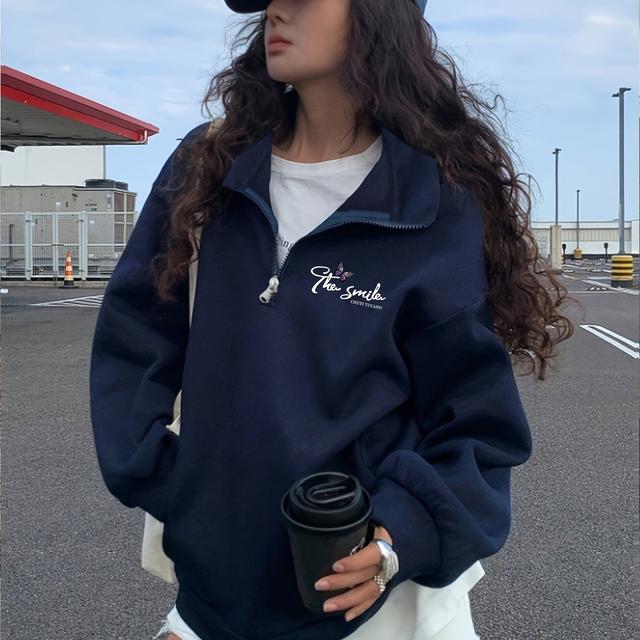 TEMU เสื้อสเวตเตอร์ผู้หญิง คอปก ซิป แฟชั่นใหม่ ฤดูใบไม้ร่วง/ฤดูหนาว ใส่สบายๆ ได้ทุกวัน ลำลอง ใส่ได้หลากหลาย แขนยาว เสื้อกีฬา ลาย The Smile ดึงดูดความสนใจ