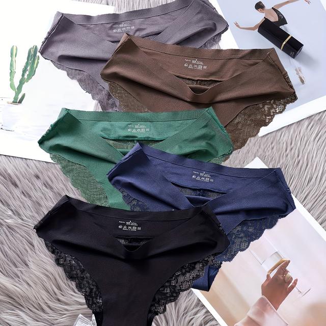 TEMU 5 piezas de bragas de mujer de tela de fibra de hielo de color liso con entrepierna