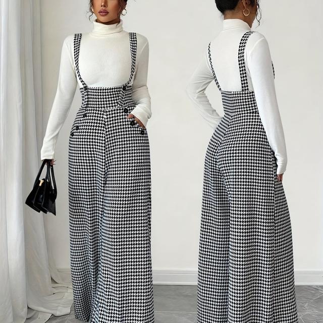 TEMU Dames Printed Strap Rechte Pijp Jumpsuit