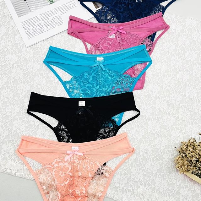 TEMU 5pcs Floral Lace Panties, Comfortable Breathable Scallop Trim Underwear, Women's Lingerie And Underwear