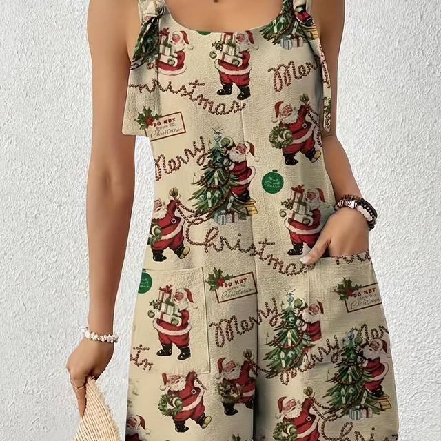 TEMU Women's Christmas Bodysuit, Festive Print Jumpsuit For Women