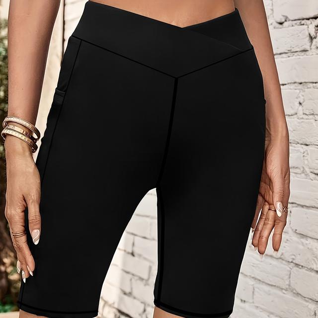 TEMU Plus Size - Plus Size Fitted Pants For Women, Stylish Short Shorts With High Elasticity And Pockets, Five-point Length