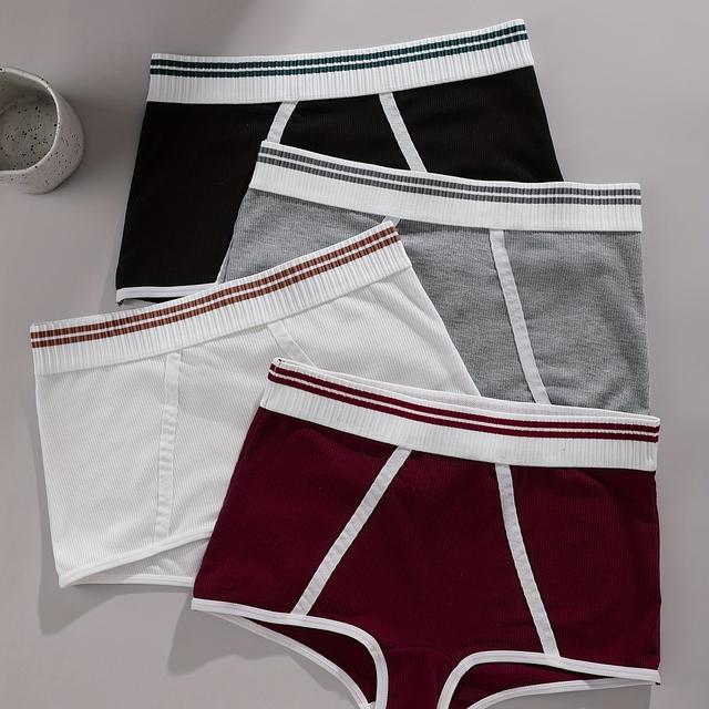 TEMU Set Of 4 - Women's Underwear In Solid Colors, Featuring A Sexy And Comfortable Breathable Striped Texture, Designed For A Mature And Stylish Look