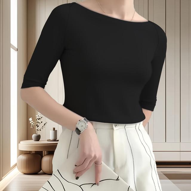 TEMU Top de manga corta con cuello redondo, nuevo para /Verano 2025, camiseta de camiseta interior ajustada de manga de