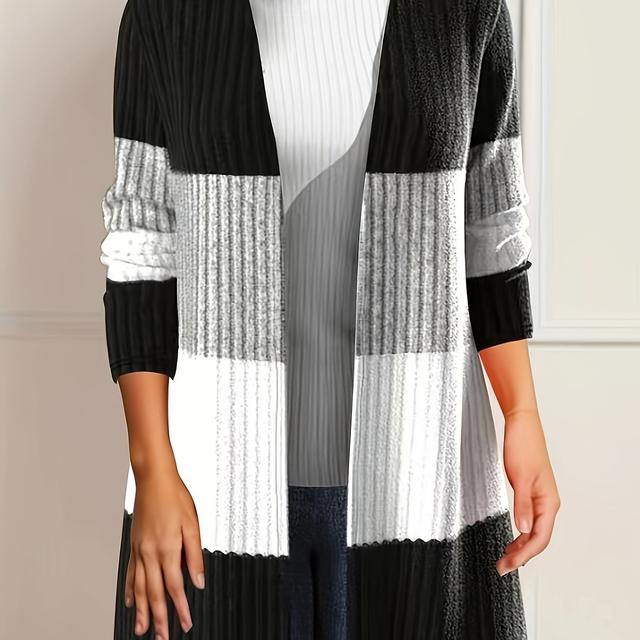 TEMU Plus Size, Popular Colorblock Button Front Cardigan, Casual Long Sleeve Cardigan For Fall & Winter, Women's Clothing